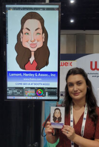 Event guest with their caricature print